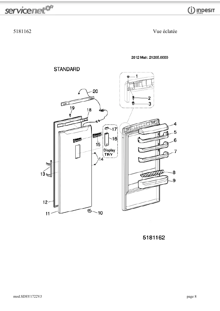 Vue éclatée HOTPOINT-ARISTON SDSY1722VJ 77796