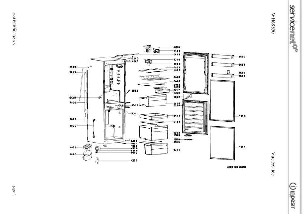 Vue éclatée HOTPOINT-ARISTON BCB7030DAAA 95900