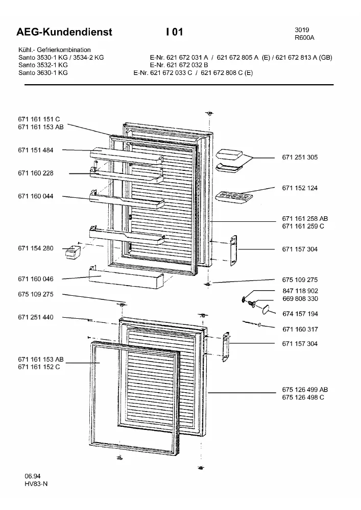 Vue éclatée AEG 3630KEW 62167280800