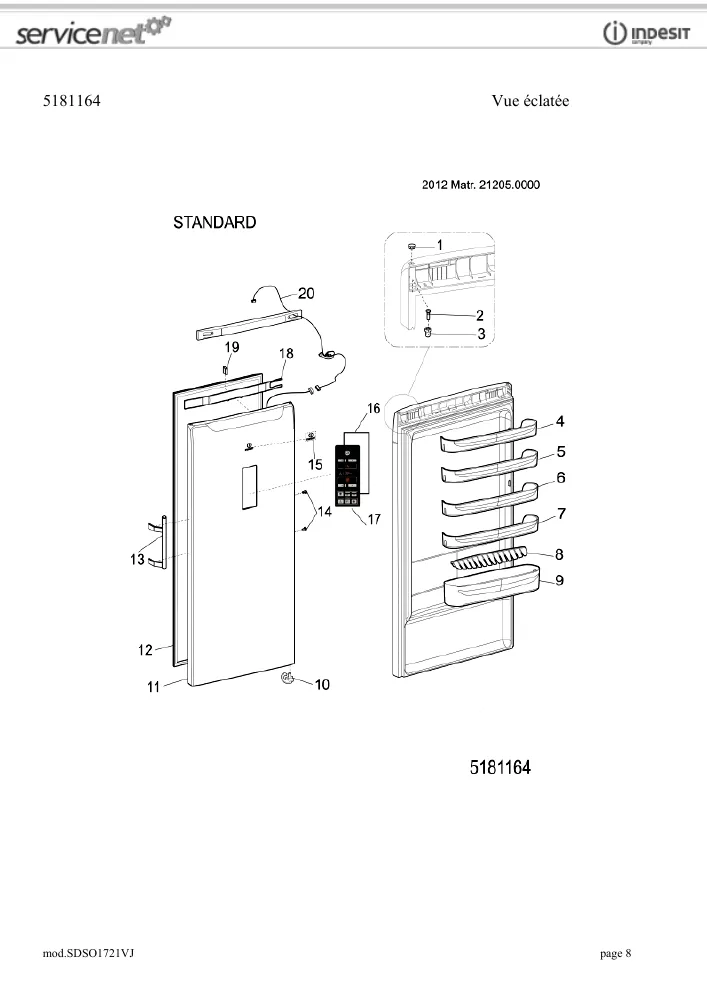 Vue éclatée HOTPOINT-ARISTON SDSO1721VJ 87871
