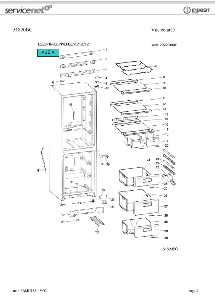 Vue éclatée HOTPOINT-ARISTON EBMH18211VO3 77699