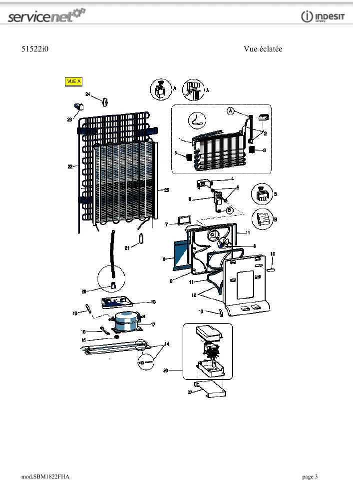 Vue éclatée HOTPOINT-ARISTON SBM1822FHA 69602