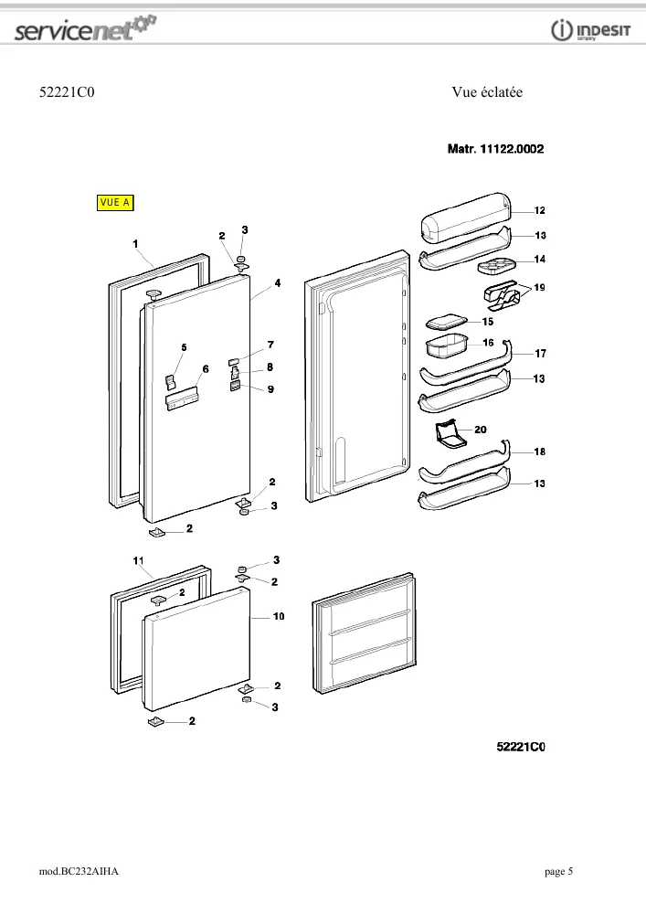 Vue éclatée HOTPOINT-ARISTON BC232AIHA 63782