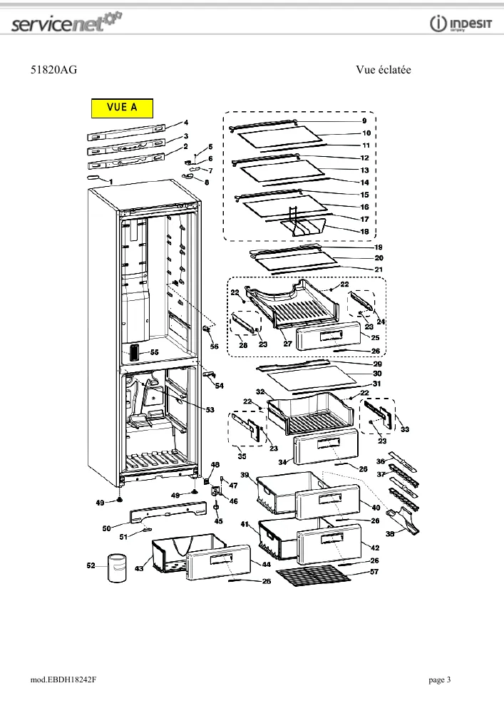 Vue éclatée HOTPOINT-ARISTON EBDH18242F 73977