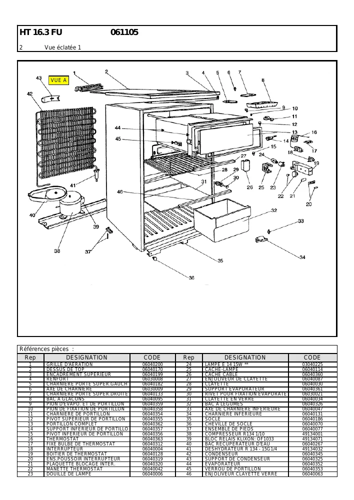 Vue éclatée UNIC LINE HT16.3FU HT163FU 061105