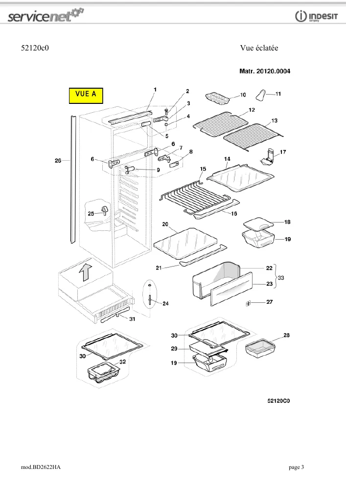 Vue éclatée HOTPOINT-ARISTON BD2622HA 78275