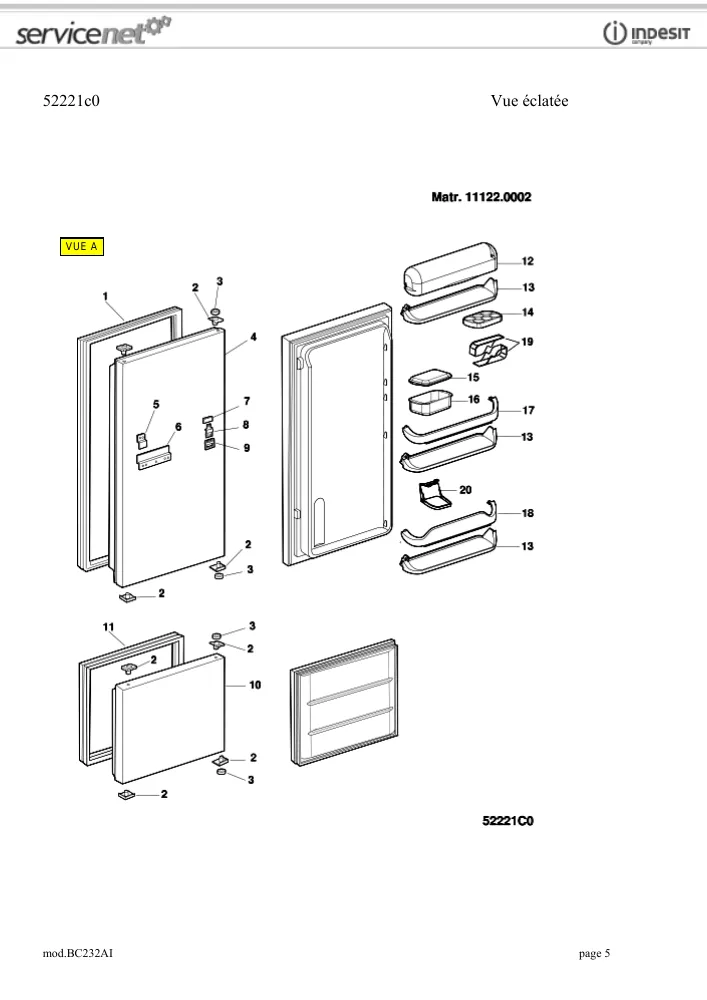 Vue éclatée HOTPOINT-ARISTON BC232AI 33933