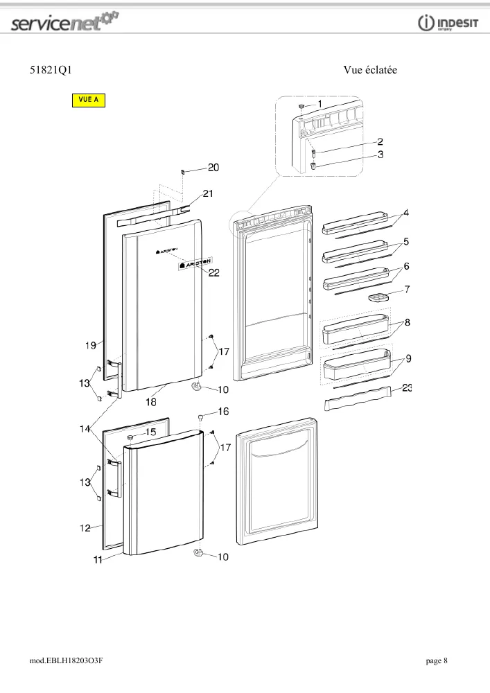Vue éclatée HOTPOINT-ARISTON EBLH18203O3F 77207