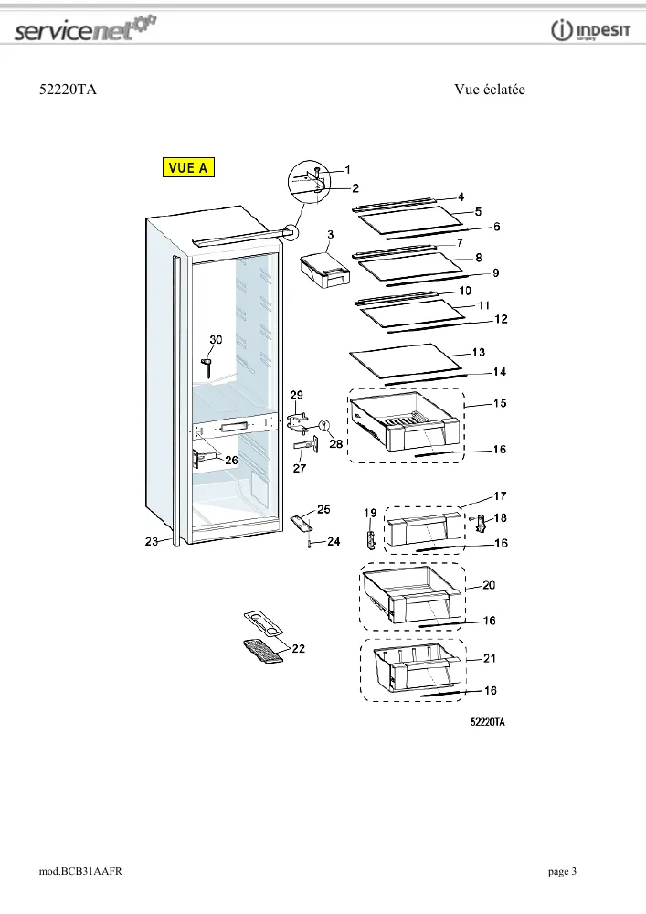 Vue éclatée HOTPOINT-ARISTON BCB31AAFR 77909